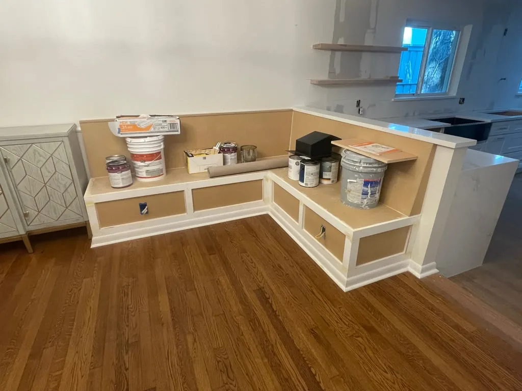 During: banquette framing in progress