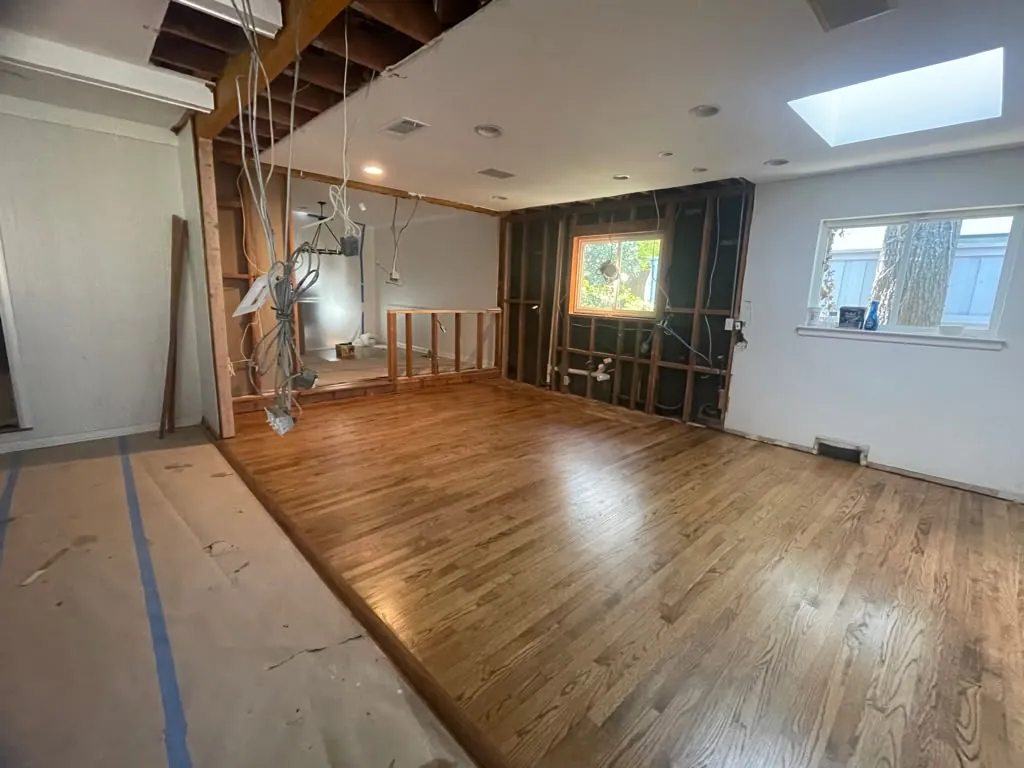 During: wall opened framing exposed