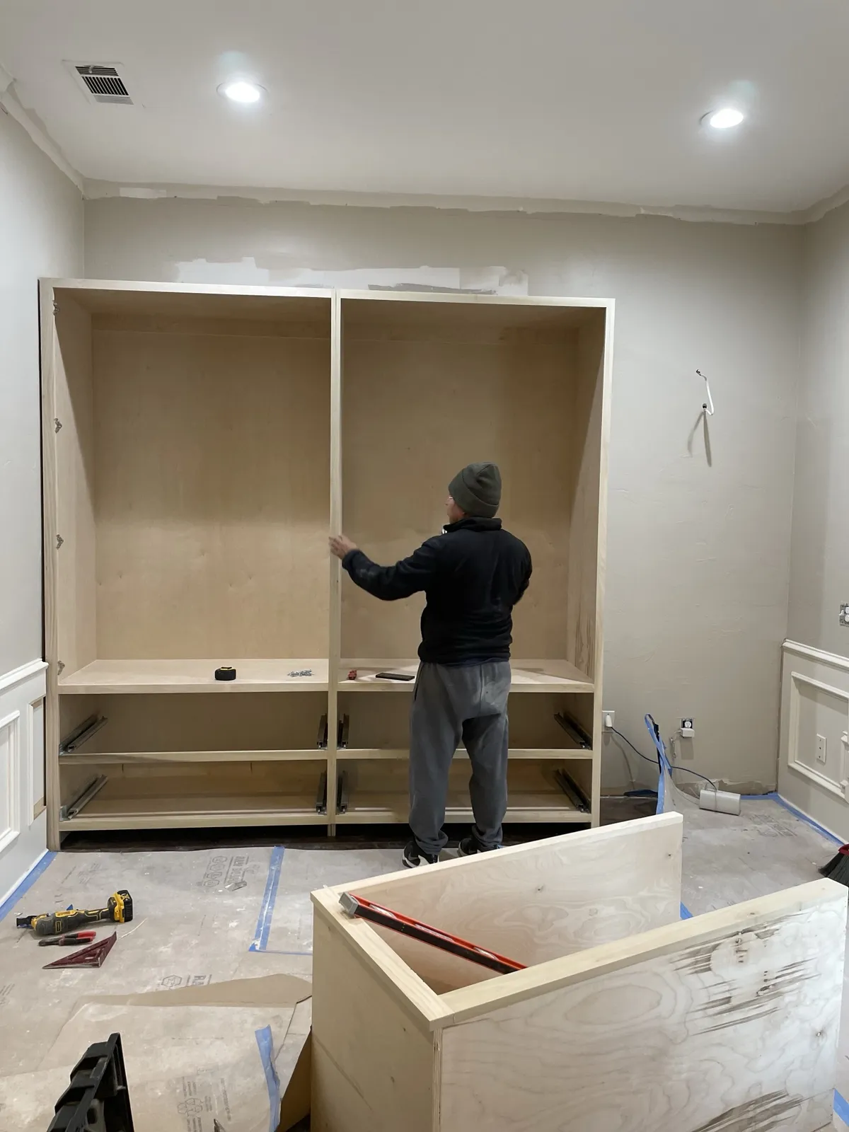 During: custom wardrobe cabinet boxes built in place