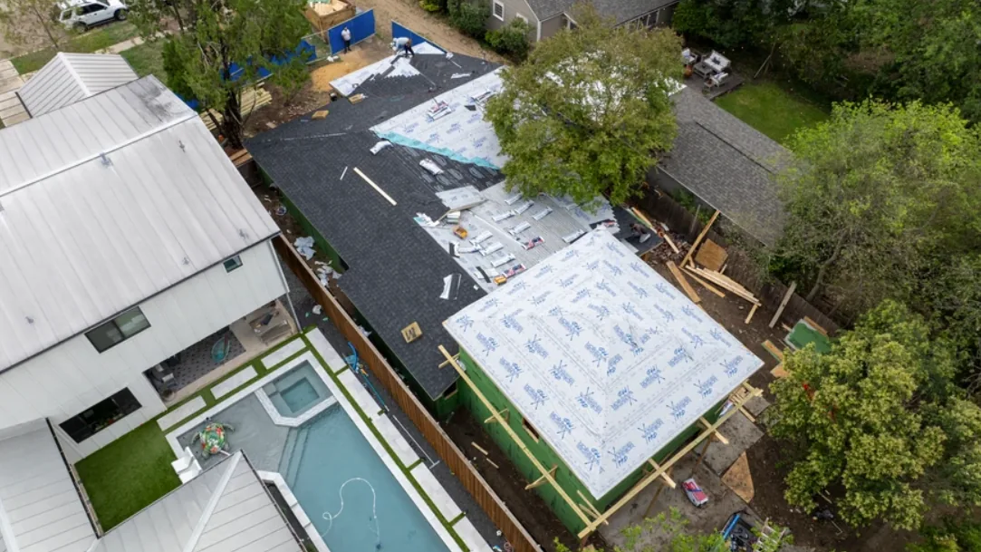 Framing: roofing in progress aerial