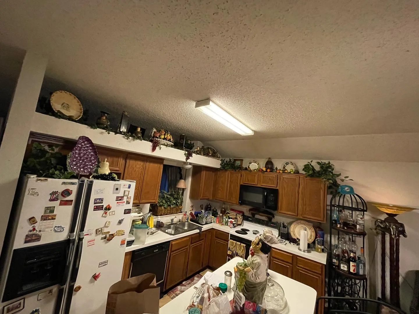 Before: original oak cabinets and fluorescent light