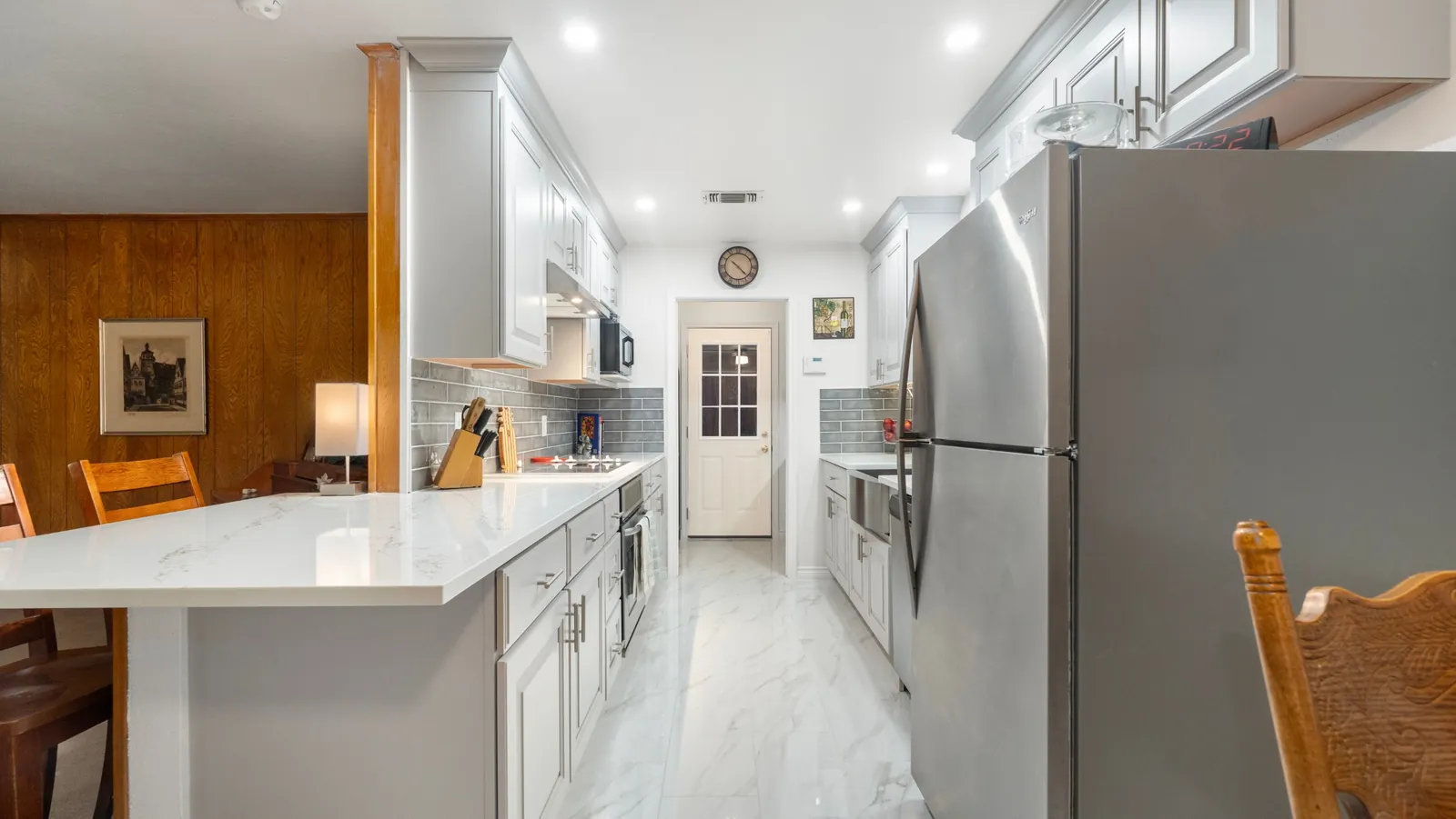 After: galley kitchen and peninsula