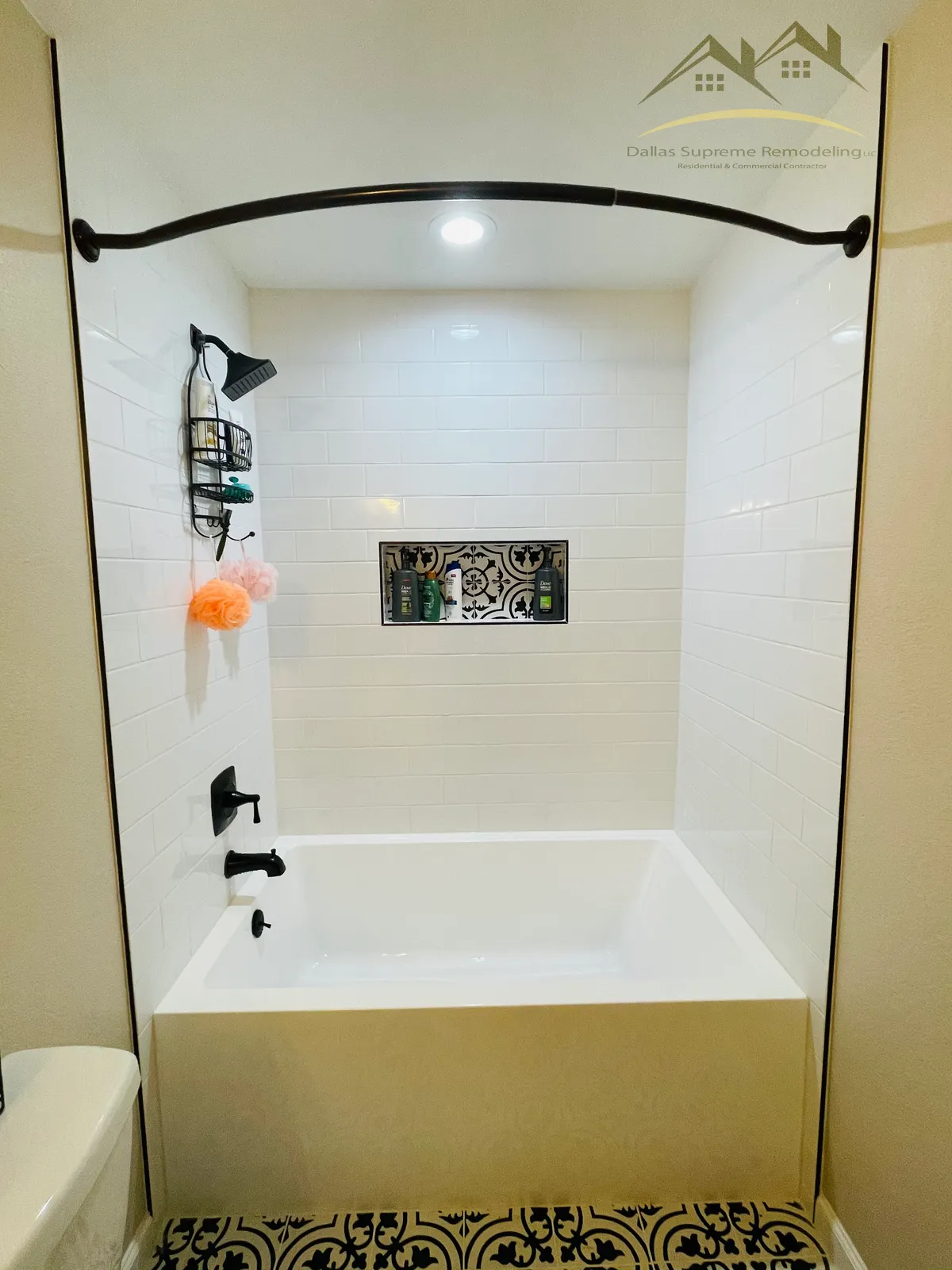 After: tub shower with tiled niche
