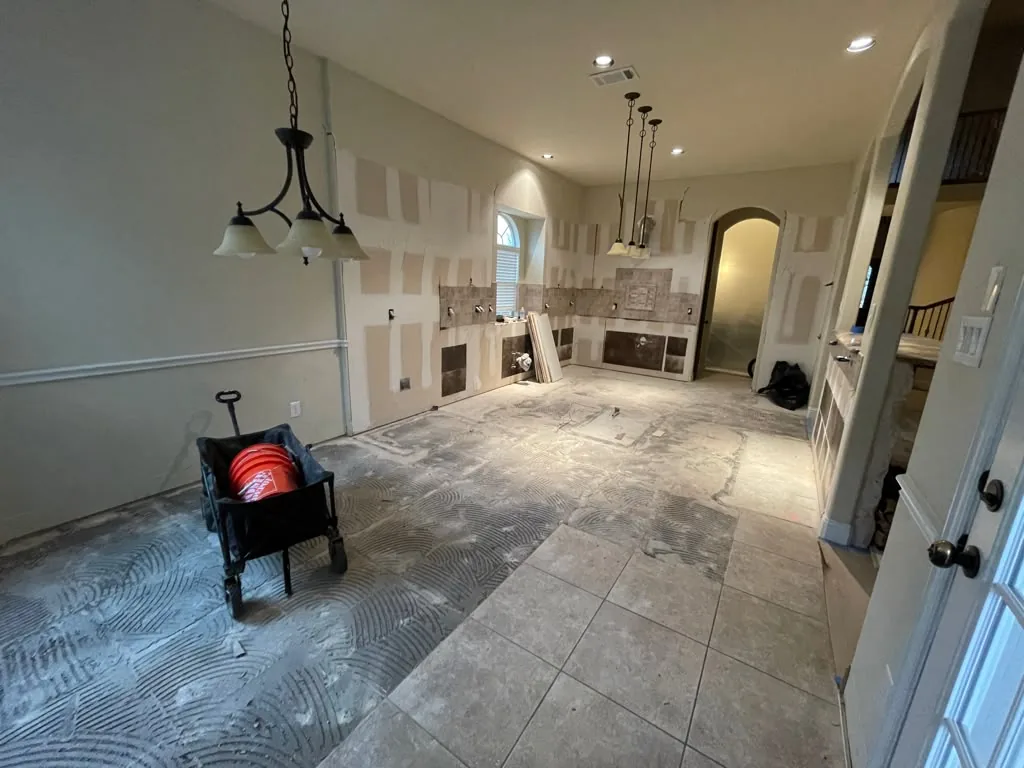 During: floor and walls stripped